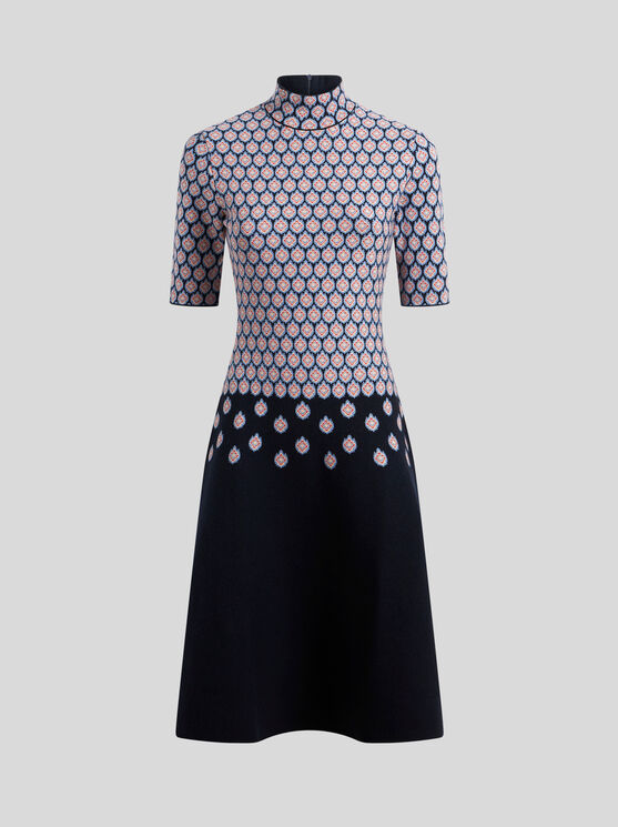 Shop Etro Jacquard Midi Dress In Navy Blue