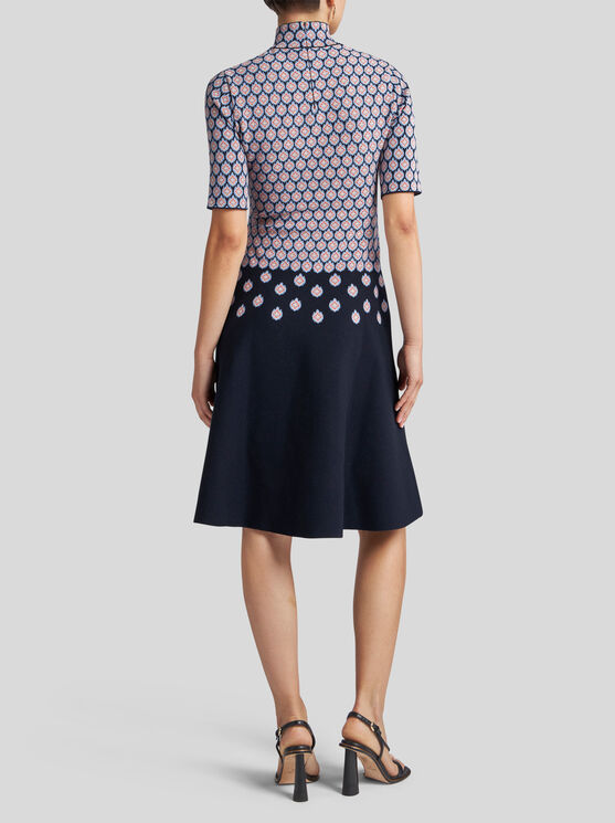 Shop Etro Jacquard Midi Dress In Navy Blue