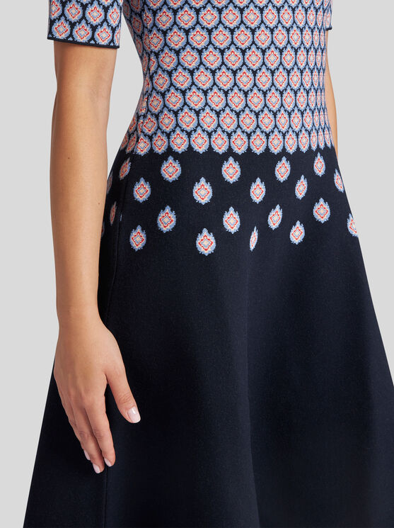 Shop Etro Jacquard Midi Dress In Navy Blue