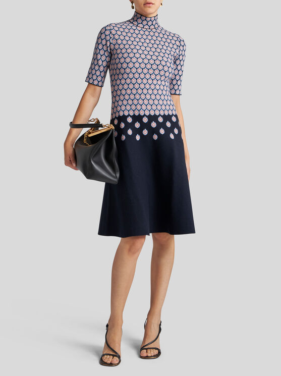 Shop Etro Jacquard Midi Dress In Navy Blue