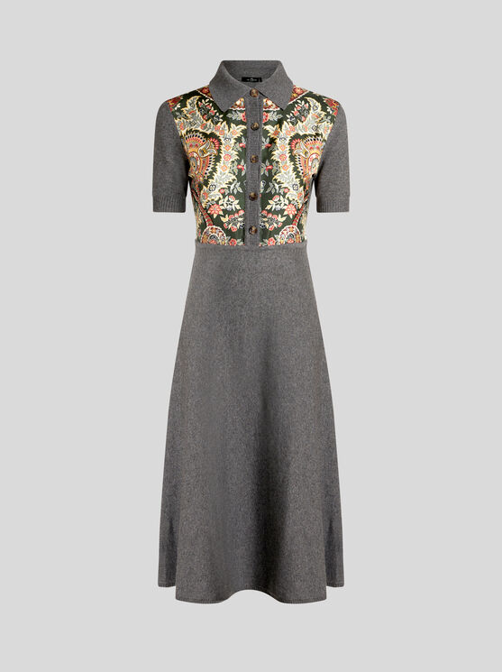 Shop Etro Knit Fabric And Silk Polo Dress In Dark Green