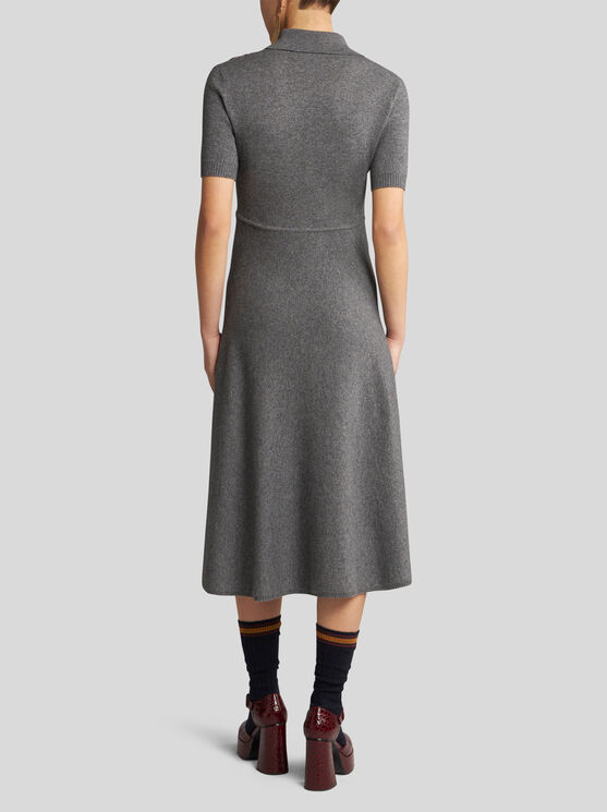 Shop Etro Knit Fabric And Silk Polo Dress In Dark Green