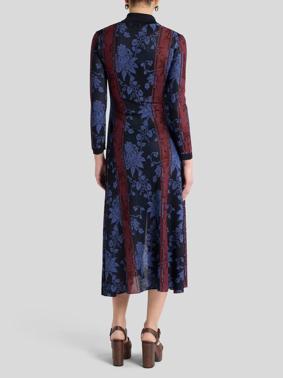 Etro , Maxi Cardigan With Floral Jacquard Motif, Woman, Navy Blue, Size 46 In Navy Blue