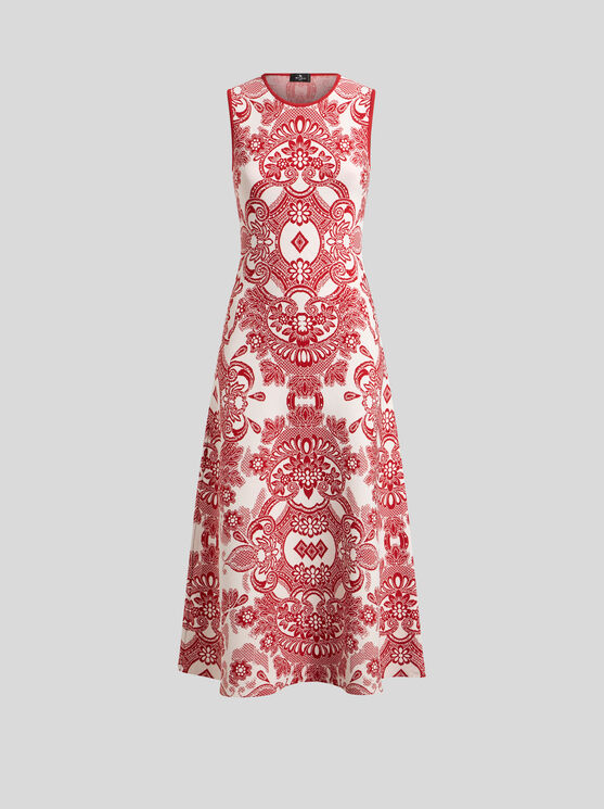Etro , Sleeveless Dress With Lace Motif, Woman, Burgundy, Size 46 In Burgundy