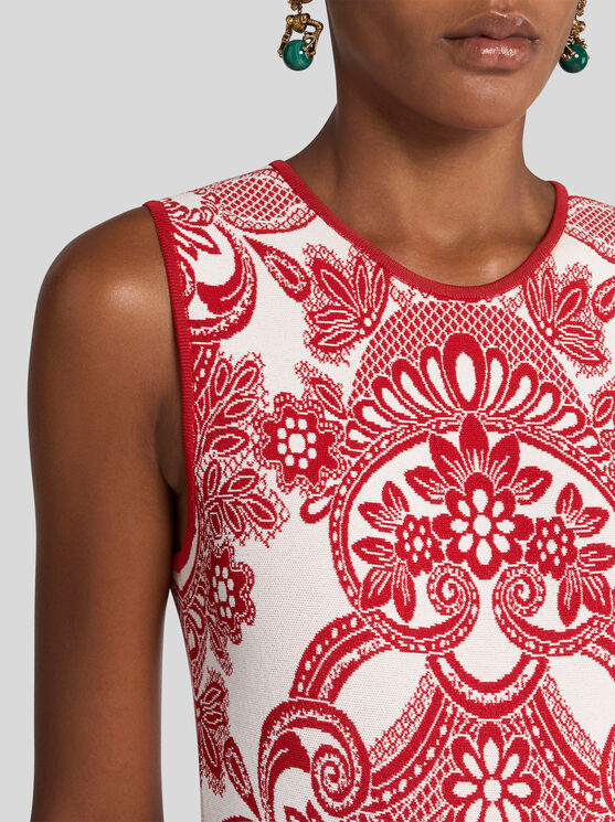 Etro , Sleeveless Dress With Lace Motif, Woman, Burgundy, Size 46 In Burgundy