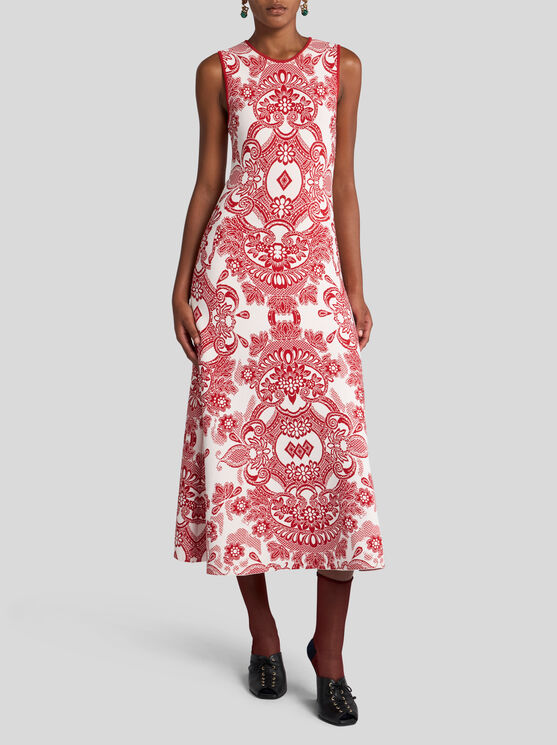 Etro , Sleeveless Dress With Lace Motif, Woman, Burgundy, Size 46 In Burgundy