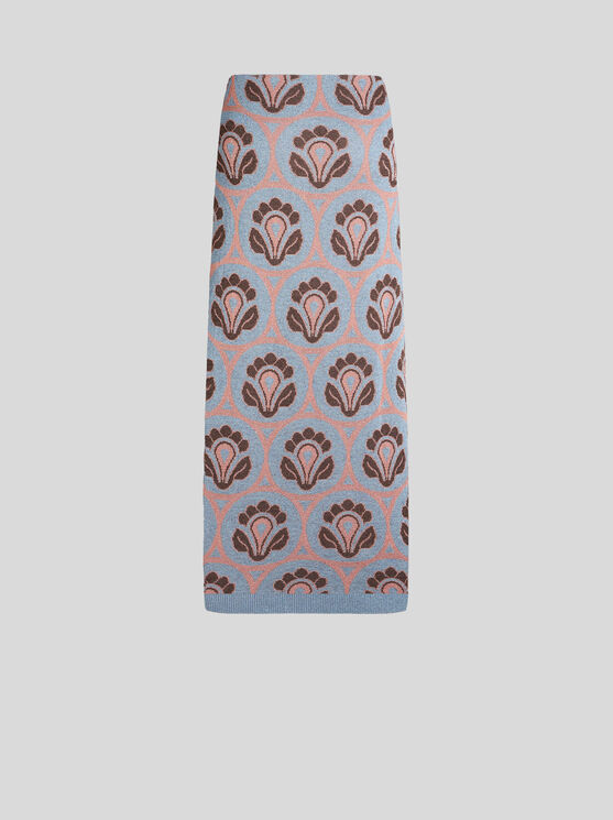 Shop Etro Jacquard Skirt With Feathers In Light Blue