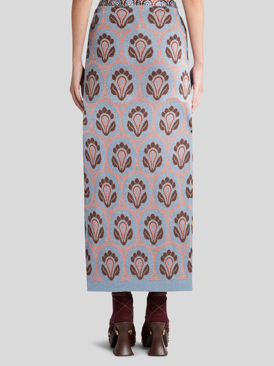 Shop Etro Jacquard Skirt With Feathers In Light Blue