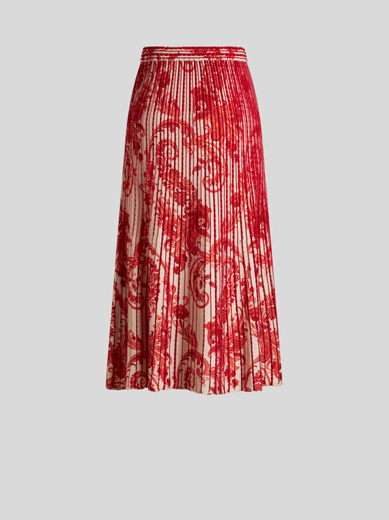 Shop Etro Printed Knit Midi Skirt In Red