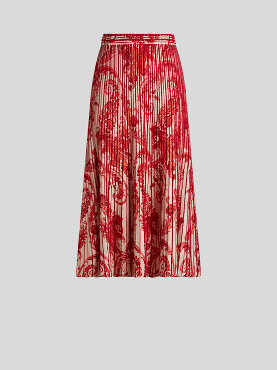 Shop Etro Printed Knit Midi Skirt In Red