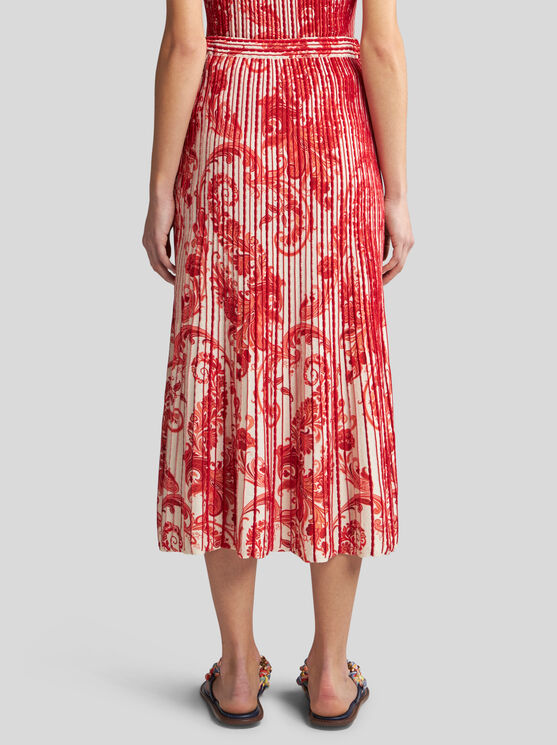 Shop Etro Printed Knit Midi Skirt In Red