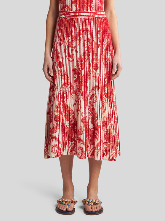 Shop Etro Printed Knit Midi Skirt In Red