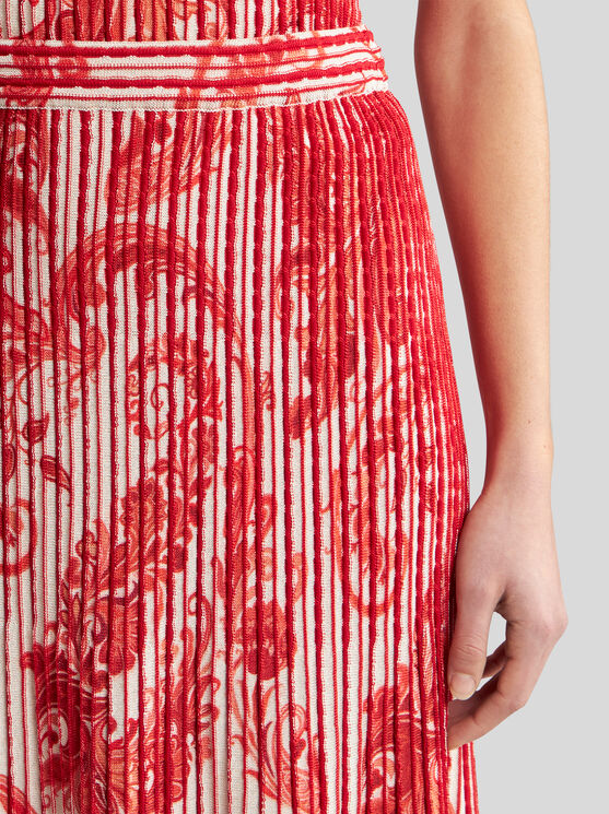 Shop Etro Printed Knit Midi Skirt In Red