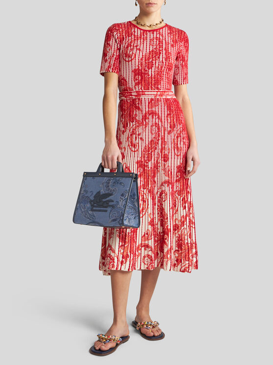 Shop Etro Printed Knit Midi Skirt In Red