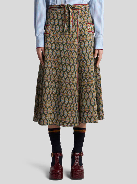 Shop Etro Knit Jacquard Skirt In Green