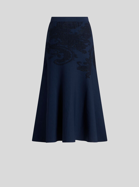 Shop Etro Cotton Jacquard Midi Skirt In Navy Blue