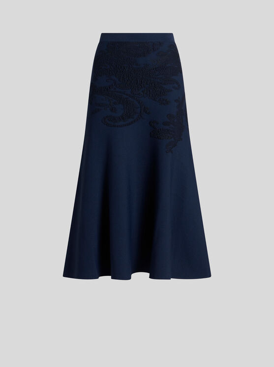 Shop Etro Cotton Jacquard Midi Skirt In Navy Blue