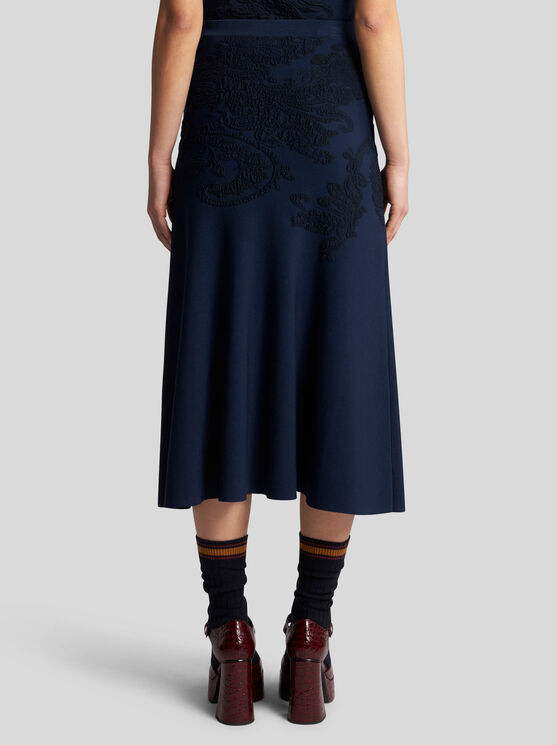 Shop Etro Cotton Jacquard Midi Skirt In Navy Blue