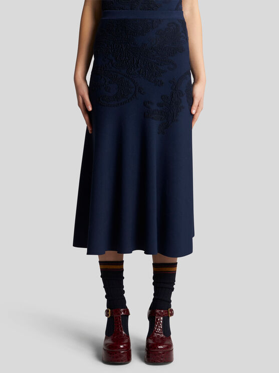 Shop Etro Cotton Jacquard Midi Skirt In Navy Blue