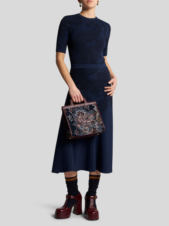 Shop Etro Cotton Jacquard Midi Skirt In Navy Blue