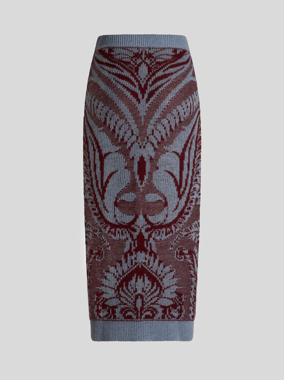 Shop Etro Wool Jacquard Pencil Skirt In Light Blue