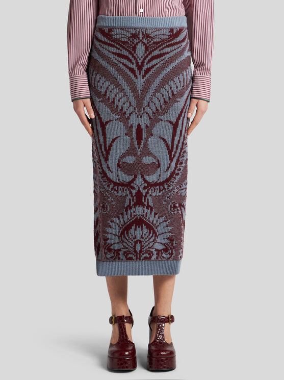 Shop Etro Wool Jacquard Pencil Skirt In Light Blue