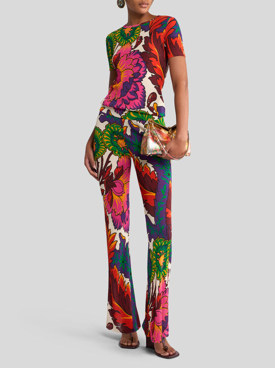 Etro Trousers With Multicoloured Floral Print In Multicolour