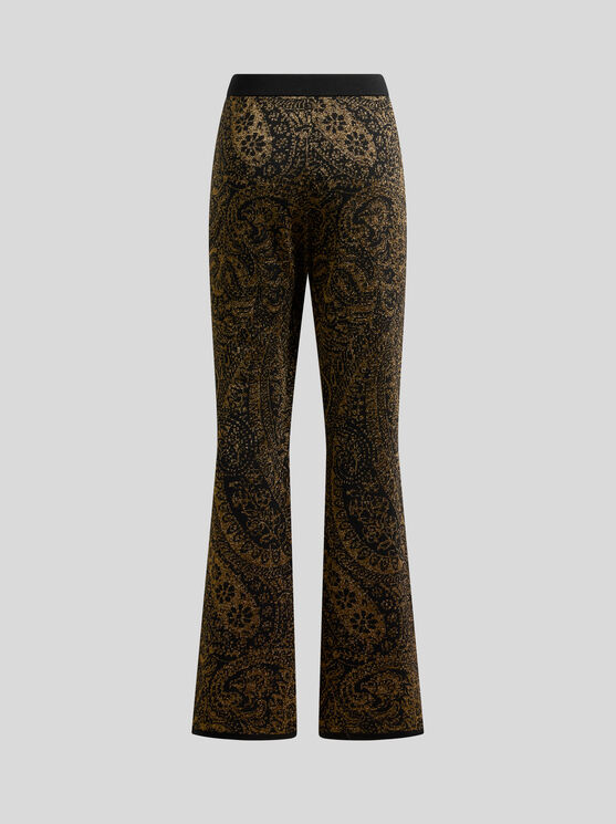 Etro , Flared Trousers In Wool-blend Jacquard With Metallic Paisley Motif, Woman, Black, Size 48 In Brown