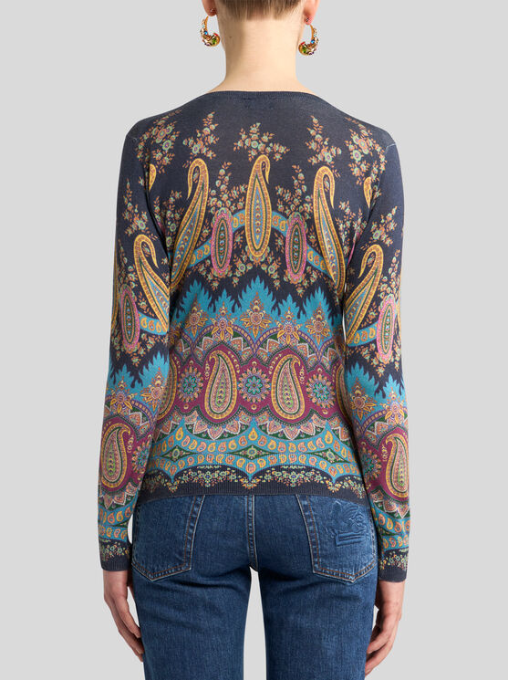 Etro , Silk And Cashmere Sweater With Placed Print, Woman, Size 46 In Multi