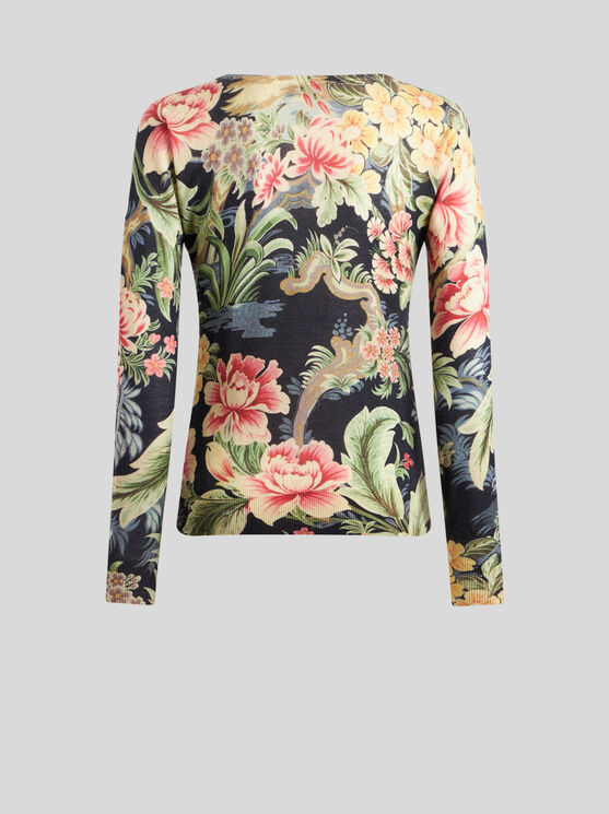 Shop Etro Printed Cashmere And Silk Sweater In Navy Blue