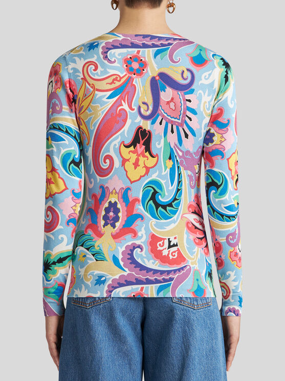 Etro , Sweater With Multicoloured Floral Print, Woman, Multicolour, Size 50 In Multicolour