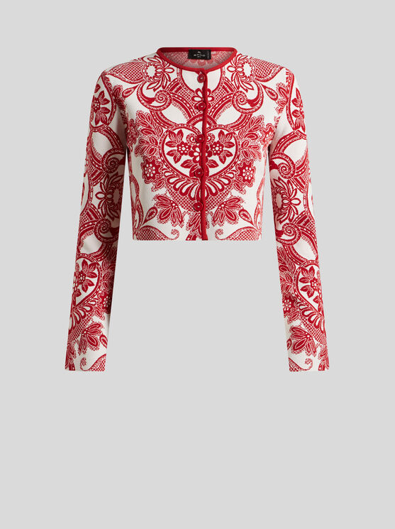 Etro Two-tone Cropped Cardigan In Burgundy