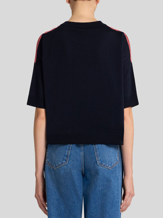 Shop Etro Knit Fabric And Silk T-shirt In Navy Blue