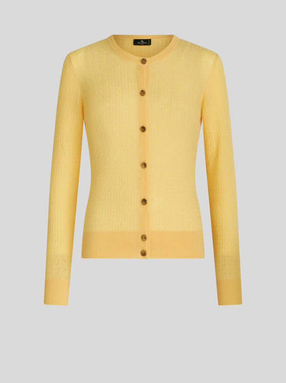 Shop Etro Cable-knit Wool Cardigan In Yellow