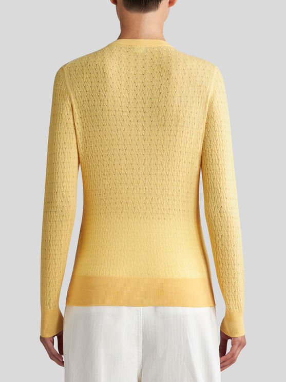 Shop Etro Cable-knit Wool Cardigan In Yellow