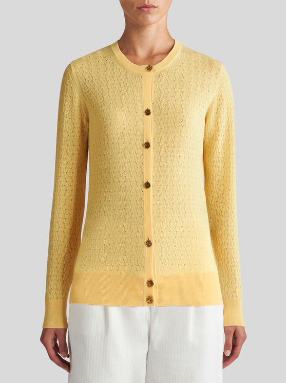 Shop Etro Cable-knit Wool Cardigan In Yellow