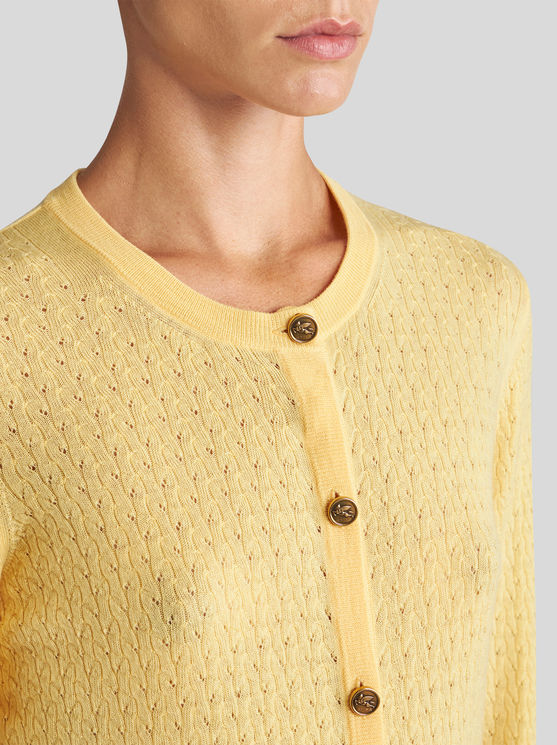 Shop Etro Cable-knit Wool Cardigan In Yellow