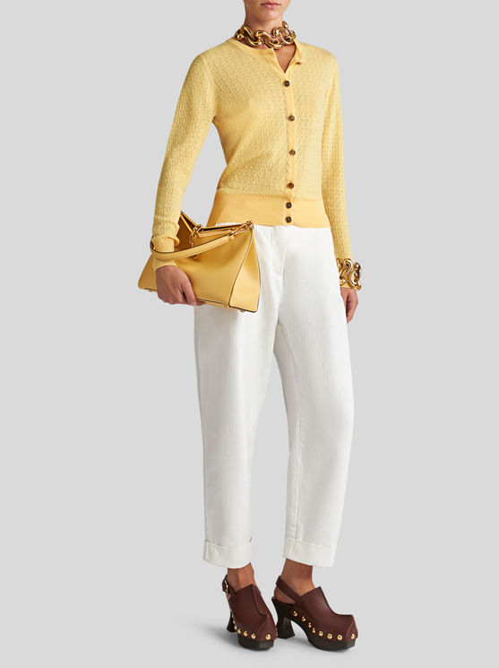 Shop Etro Cable-knit Wool Cardigan In Yellow