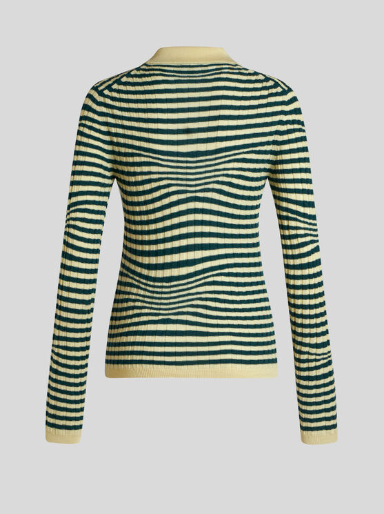 Shop Etro Striped Knit Polo Shirt In Green