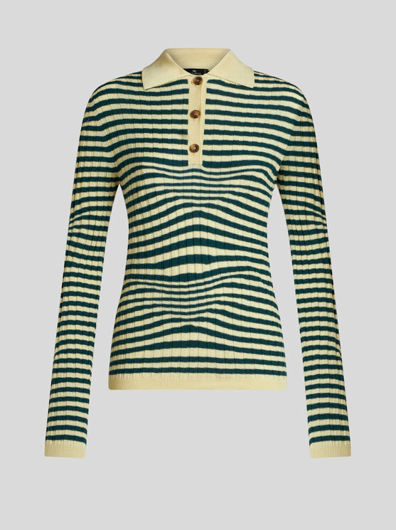 Shop Etro Striped Knit Polo Shirt In Green