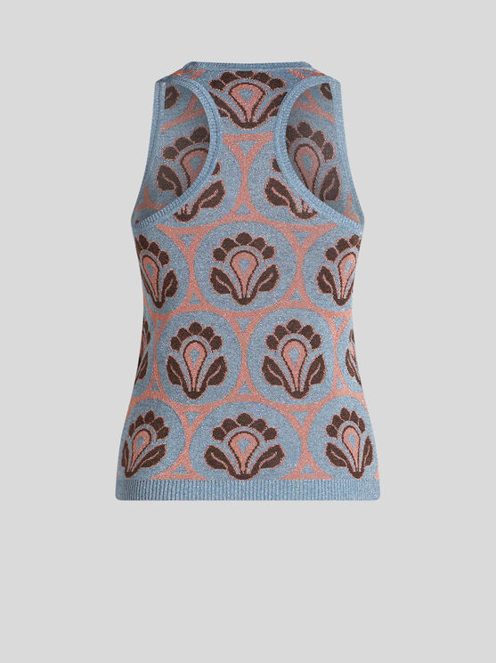 Shop Etro Knit Jacquard Top In Light Blue