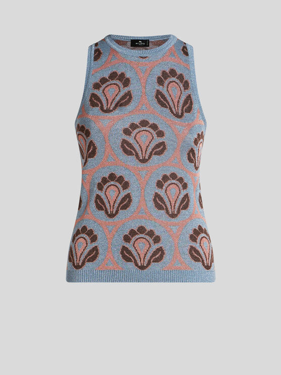 Shop Etro Knit Jacquard Top In Light Blue