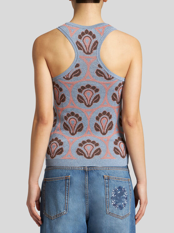 Shop Etro Knit Jacquard Top In Light Blue