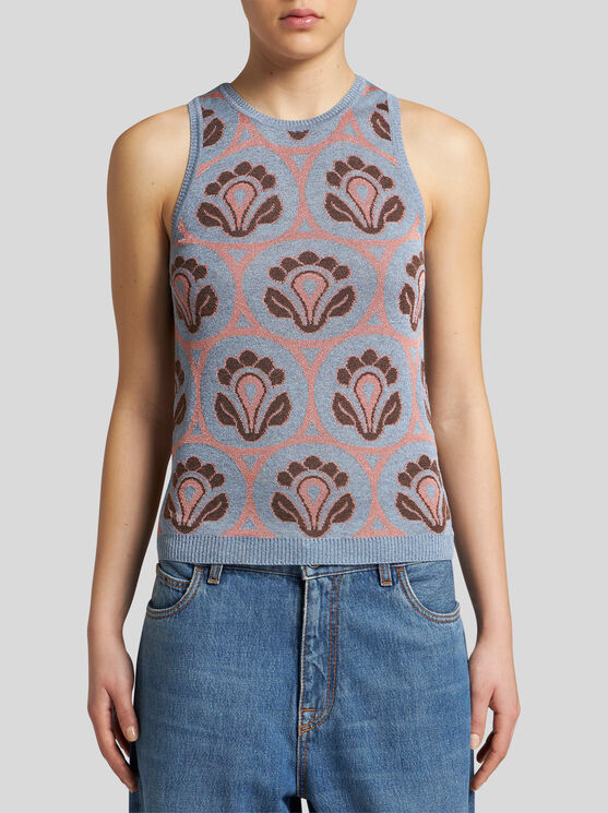 Shop Etro Knit Jacquard Top In Light Blue