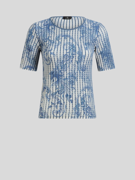 Shop Etro Printed Knit T-shirt In Light Blue