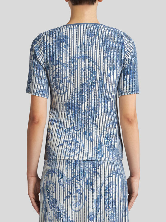 Shop Etro Printed Knit T-shirt In Light Blue