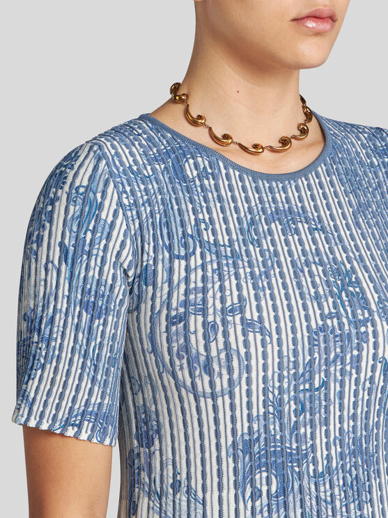 Shop Etro Printed Knit T-shirt In Light Blue