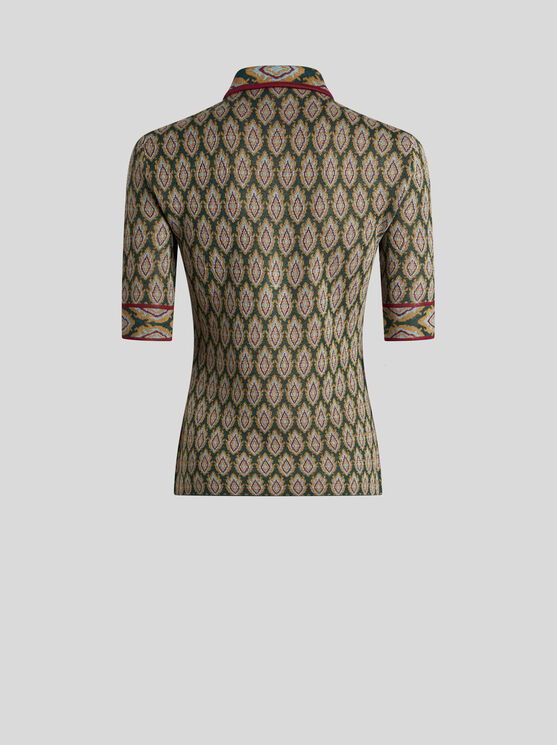 Shop Etro Knit Jacquard Polo Shirt In Green