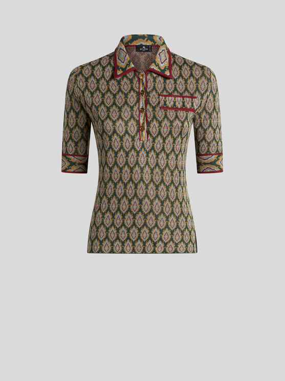 Shop Etro Knit Jacquard Polo Shirt In Green