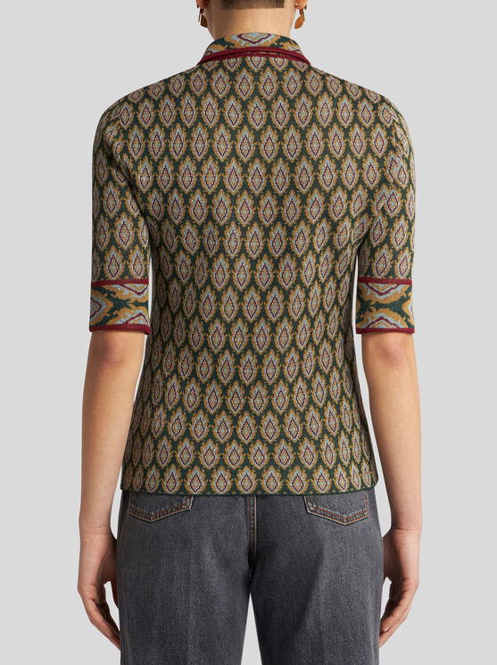 Shop Etro Knit Jacquard Polo Shirt In Green